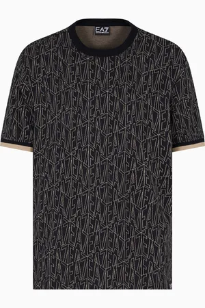 EA7 T-shirt ras-du-cou en jersey de coton avec finition jacquard