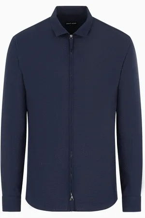 Giorgio Armani Chemise coupe slim à fermeture zippée en coton seersucker