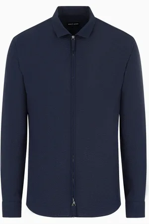 Giorgio Armani Chemise à fermeture zippée en coton seersucker
