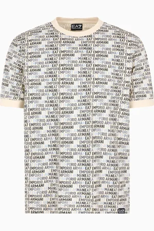 EA7 T-shirt à col ras-du-cou en jersey de coton imprimé monogramme Logo Series