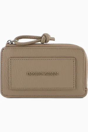 Emporio Armani Porte-cartes zippé en cuir martelé