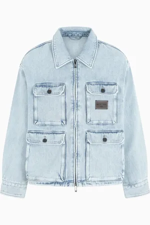 Emporio Armani Blouson en tissu dobby effet denim multi-poches