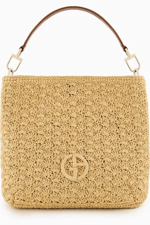 Giorgio Armani Sac à bandoulière moyen en raphia, point d