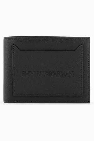 Emporio Armani Portefeuille à deux volets avec poche extérieure en cuir martelé