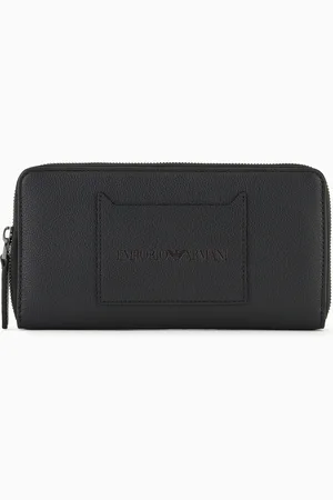 Emporio Armani Portefeuille zippé avec poche extérieure en cuir martelé