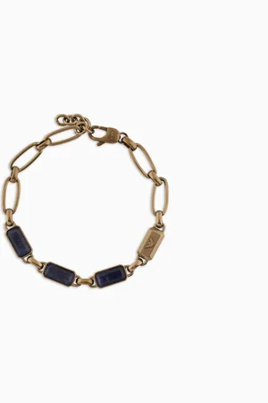 Emporio Armani Bracelet chaîne avec pierre bleue et placage or antique