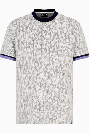 EA7 T-shirt ras-du-cou en jersey de coton avec finition jacquard