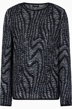 Giorgio Armani Pull ras-du-cou en coton, viscose et cachemire jacquard