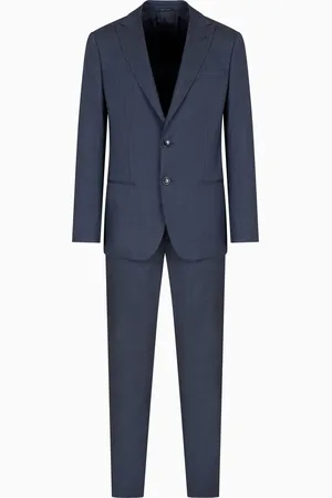 Giorgio Armani Costume à simple boutonnage gamme Soho en laine et soie effet chambray