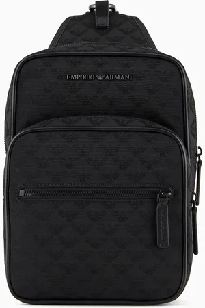 Emporio Armani Sac à dos bretelle unique en nylon jacquard avec aigle all over