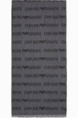 Emporio Armani Écharpe en mélange de laine vierge avec imprimé logo jacquard et franges