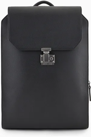 Emporio Armani Sac à dos avec rabat et porte-ordinateur en cuir martelé