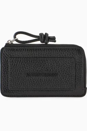 Emporio Armani Porte-cartes zippé en cuir martelé