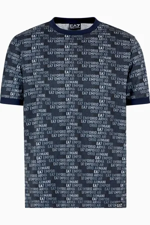 EA7 T-shirt à col ras-du-cou en jersey de coton imprimé monogramme Logo Series