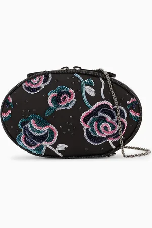 Giorgio Armani Pochette ronde en satin avec broderie florale