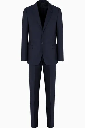 Emporio Armani Costume à simple boutonnage en laine vierge high twist micro-motif