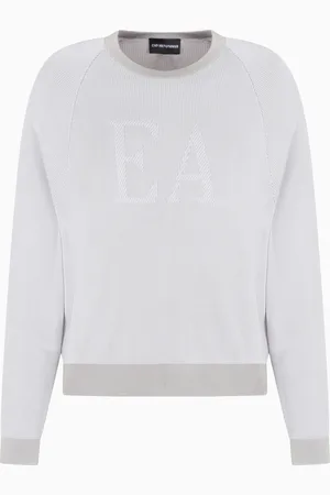Emporio Armani Pull à côtes anglaises bicolore avec logo EA