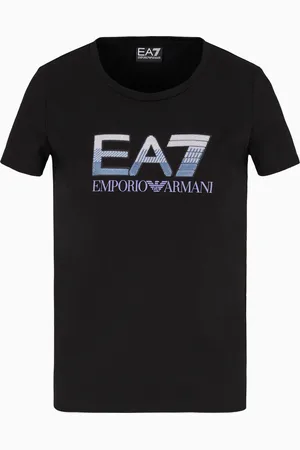 EA7 T-shirt ras-du-cou Logo Series en coton stretch avec logo pailleté