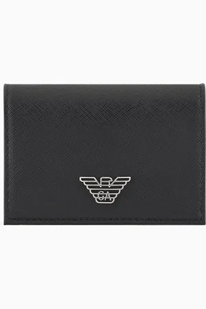 Emporio Armani Porte-cartes à rabat en cuir saffiano régénéré avec plaquette aigle ASV