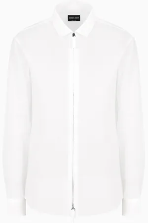 Giorgio Armani Chemise coupe slim à fermeture zippée en coton seersucker