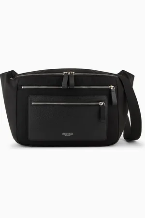 Giorgio Armani Grand sac à bandoulière porté croisé ASV en nylon et cuir grainé