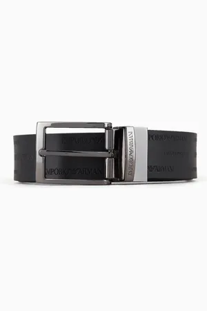Emporio Armani Ceinture réversible en cuir avec inscription estampée all over