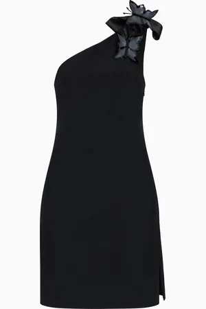 Emporio Armani Robe asymétrique en tissu technique fluide avec grand nœud et broches Butterfly