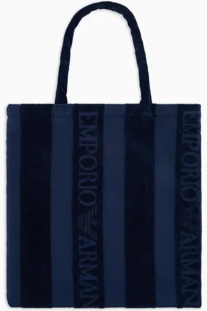 Emporio Armani Sac cabas de plage en éponge à rayures avec logo