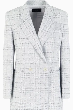 Emporio Armani Blazer croisé en mélange lin avec motif à carreaux Icon