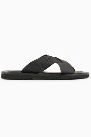 Emporio Armani Sandales croisées en cuir et ruban logotypé