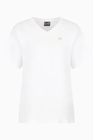 EA7 T-shirt à col en V Core Lady en jersey de coton stretch