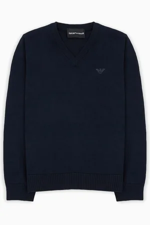 Emporio Armani Pull à col en V en coton au point de blé