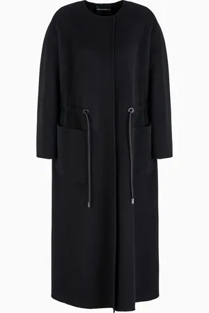 Emporio Armani Manteau en laine vierge avec cordon de serrage à la taille