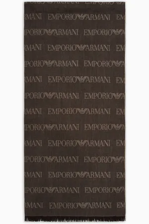 Emporio Armani Écharpe en mélange de laine vierge avec imprimé logo jacquard et franges