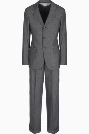 Giorgio Armani Costume à simple boutonnage gamme Royal en laine vierge et cachemire jacquard chevron