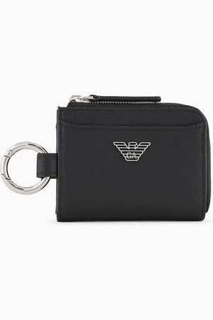 Emporio Armani Portefeuille compact avec mousqueton en cuir saffiano régénéré à plaque aigle ASV
