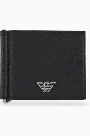 Emporio Armani Portefeuille compact en cuir régénéré saffiano avec plaquette aigle ASV