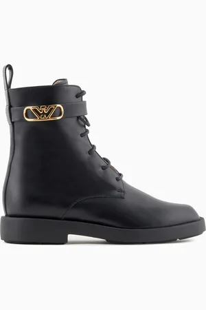 Emporio Armani Bottines à lacets en cuir avec bride logo Icon