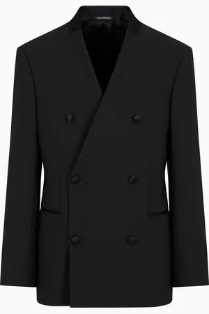 Emporio Armani Blazer à double boutonnage en toile de laine vierge bi-stretch avec col en satin