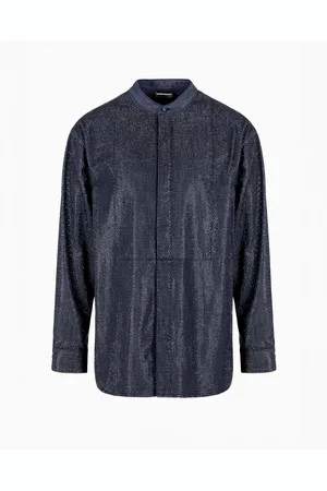 Emporio Armani Chemise à col officier en denim mélange lyocell avec strass all over ASV