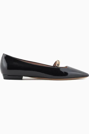 Emporio Armani Ballerines à bout pointu en cuir verni avec plaque aigle