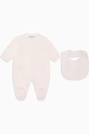 Emporio Armani Conjunto de regalo de mono y babero en punto con motivo de águilas de efecto óptico