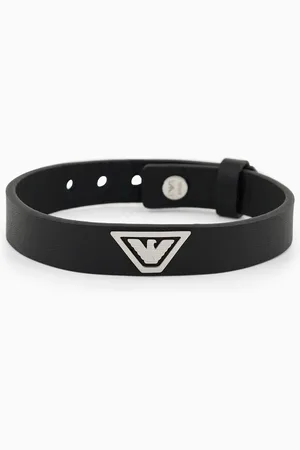 Emporio Armani Bracelet à bride en cuir noir