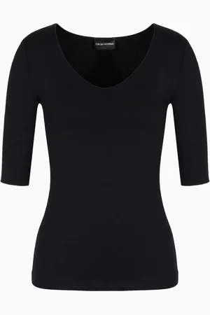 Emporio Armani Pull à col en V et manches 3/4 en jersey stretch de viscose