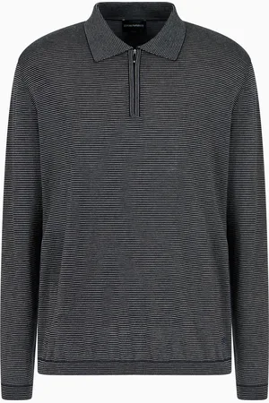 Emporio Armani Pull col polo en mélange laine et lyocell à micro-rayures jacquard ASV