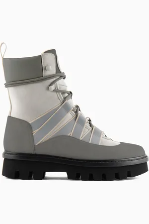 Giorgio Armani Bottines à lacets en nubuck, tissu technique et nappa Neve