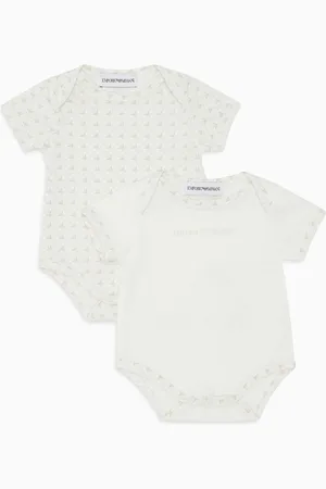 Emporio Armani Paquete de dos bodis de punto con logotipo y motivo de águilas con efecto óptico