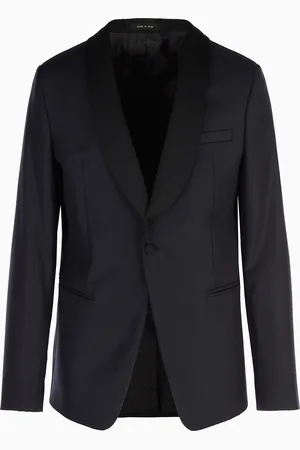 Emporio Armani Veste à simple boutonnage en laine froide vierge peignée avec col châle à revers en satin