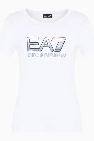 EA7 T-shirt ras-du-cou Logo Series en coton stretch avec logo pailleté