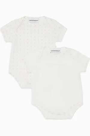 Emporio Armani Paquete de dos bodis de punto con logotipo y motivo de águilas con efecto óptico